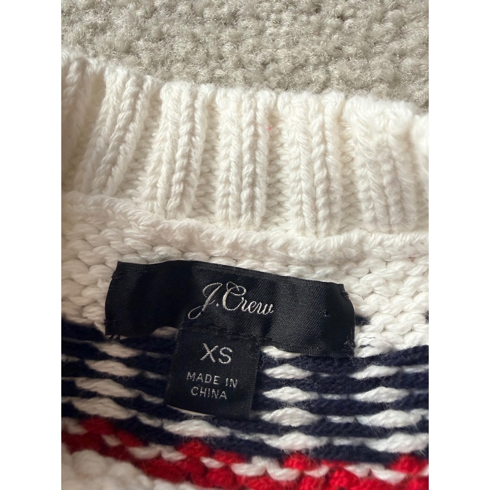 J.Crew Womens Preppy Fair Isle Yoke Knit Sweater Ivory Red Navy Blue XS - Picture 2 of 5